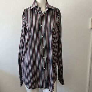Etro Mens Stripe Shirt S Purple Retro Italian Business Professional Work Cotton